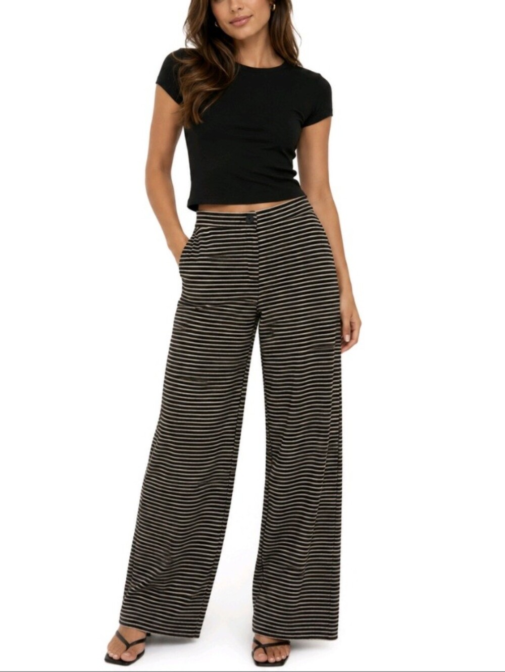 MaxMara Weekend Pants Black Ivory Stripe Knit Size L NEW